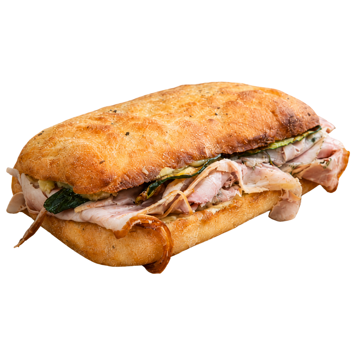 La Rustica – focaccia à la porchetta Tronca, pommes de terre et courgettes