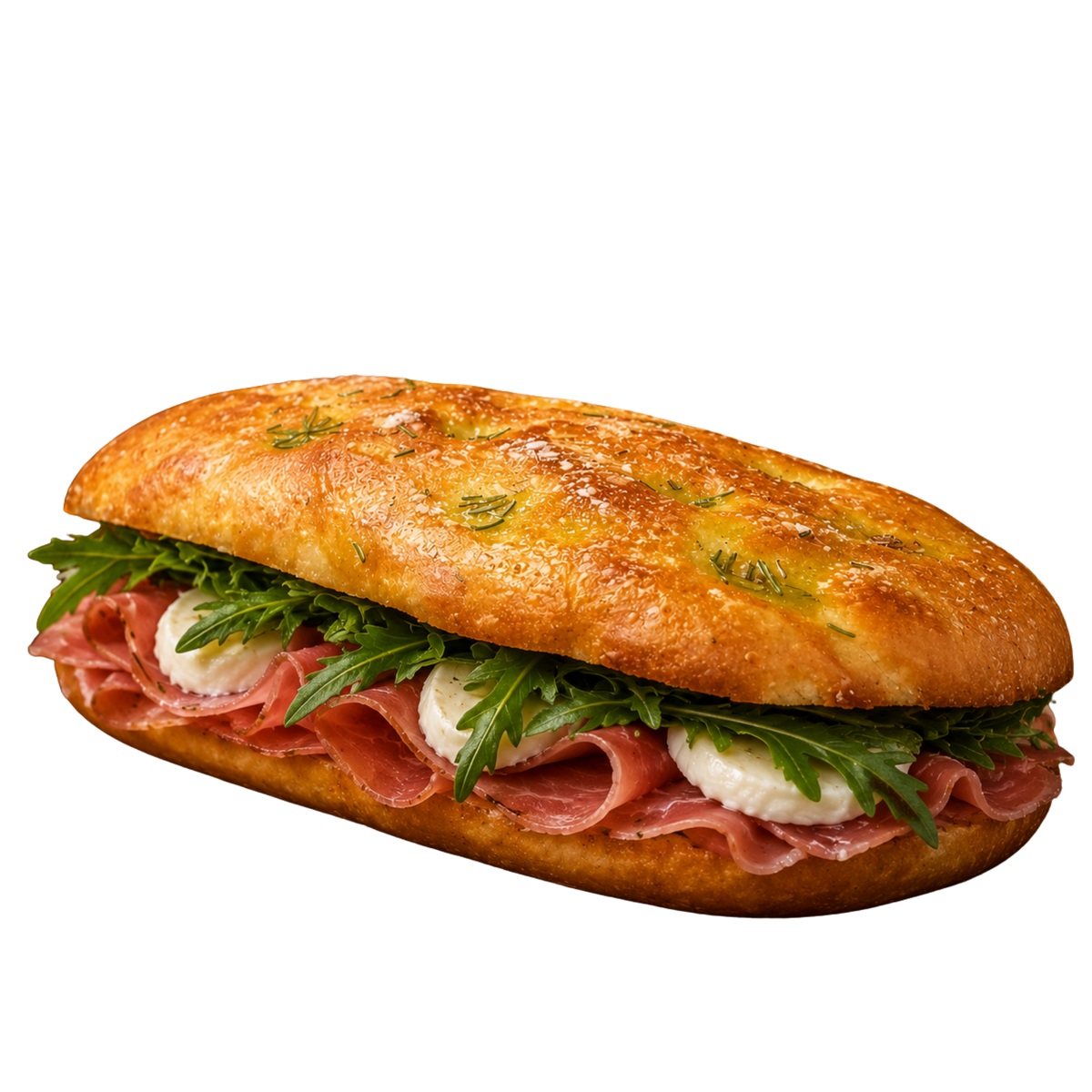 La Classica – focaccia artisanale au jambon cru, mozzarella et roquette