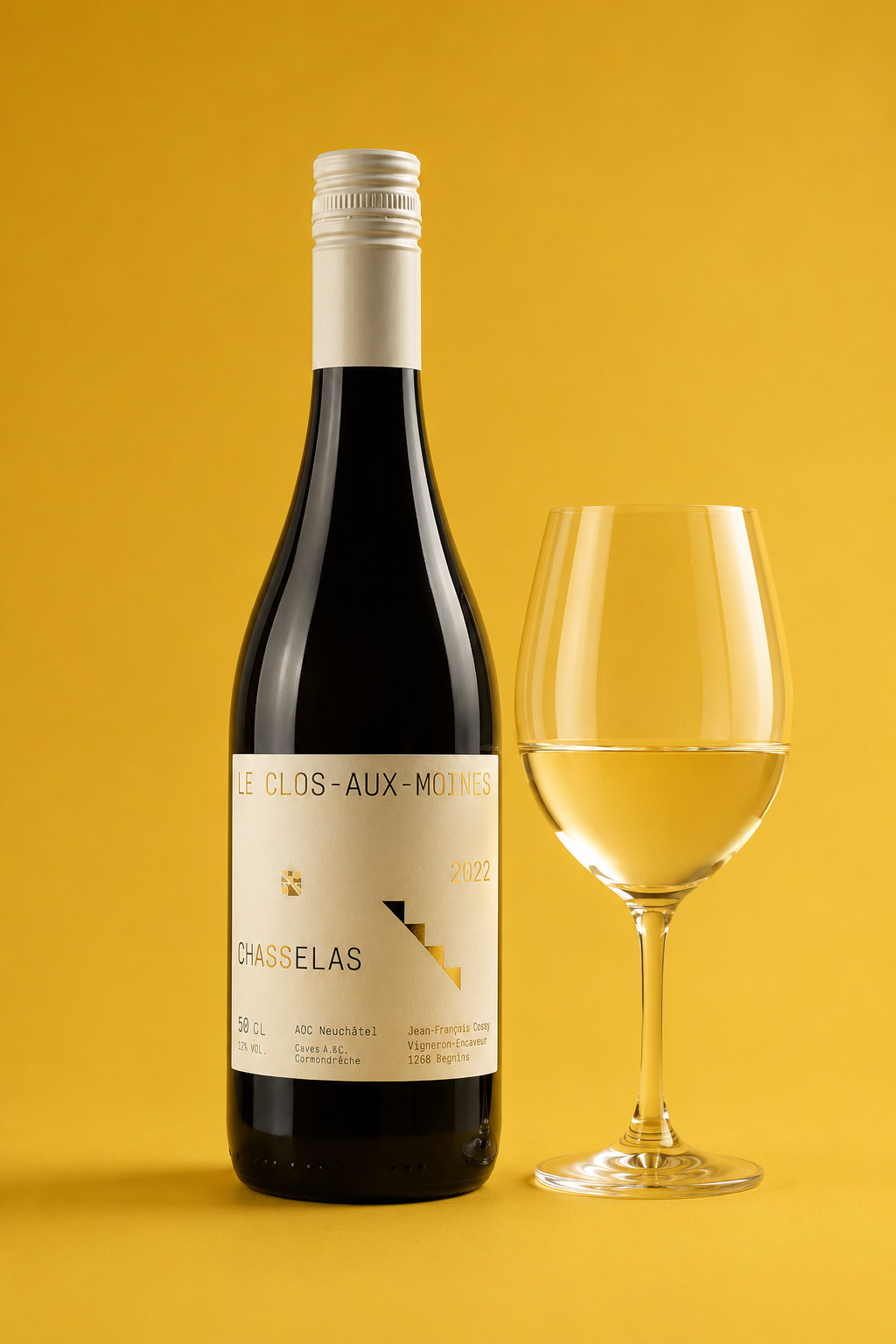 Le Clos-aux-Moines Chasselas 2024 AOC Neuchâtel 75 cl – photo indicative, bouteille photographiée millésime 2022 50 cl