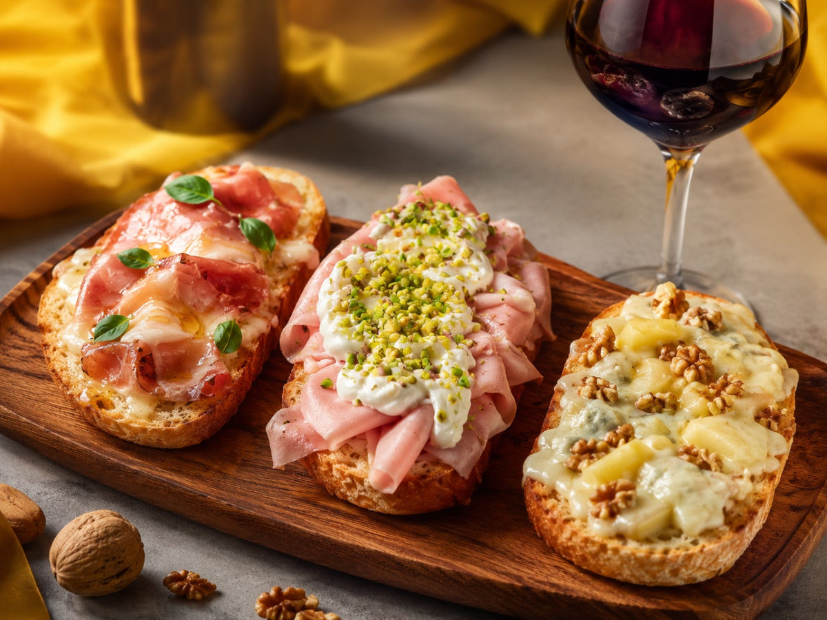Trio de crostoni gourmands Tronca avec accord mets et vin